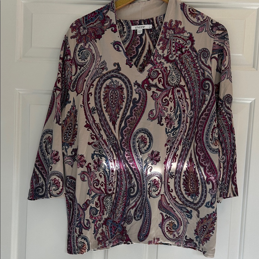 Chico's Multicolor Paisley V-Neck Blouse